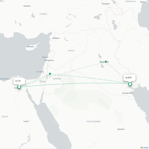 Mapa lotu bezpośredniego Kair – Al-Basra