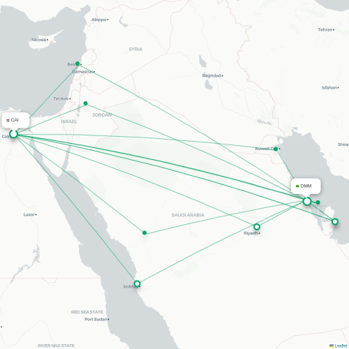 Mapa de vuelo directo El Cairo - Dammam