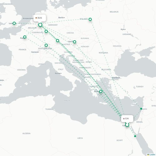 Mapa de vuelo directo El Cairo - Düsseldorf