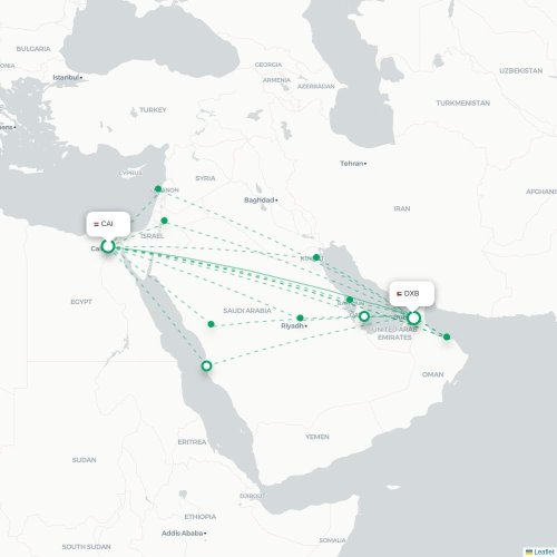 Mapa lotu bezpośredniego Kair – Dubaj