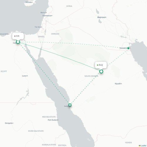 Mapa de vuelo directo El Cairo - Gassim