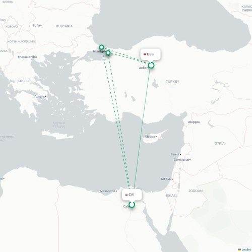 Mapa de vuelo directo El Cairo - Angora