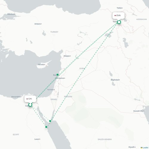 Mapa de vuelo directo El Cairo - Ereván