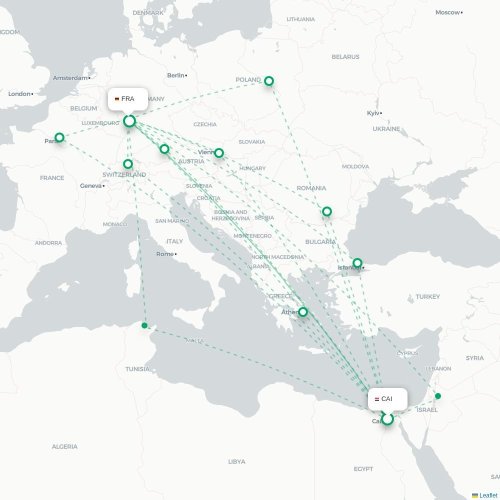 Mapa de vuelo directo El Cairo - Fráncfort