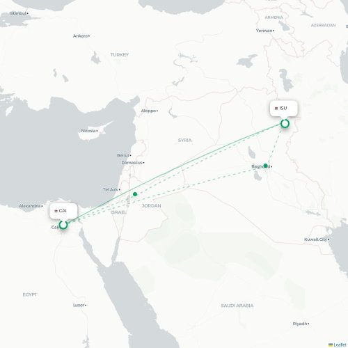 Mapa lotu bezpośredniego Kair – Sulajmanijja