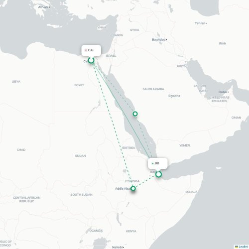 Le Caire - Djibouti carte du vol direct