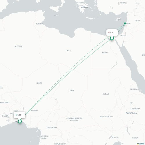 Kairo - Lagos kort over direkte fly