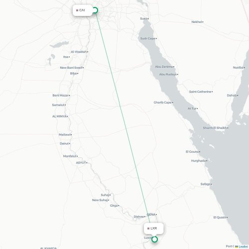Mapa de vuelo directo El Cairo - Lúxor