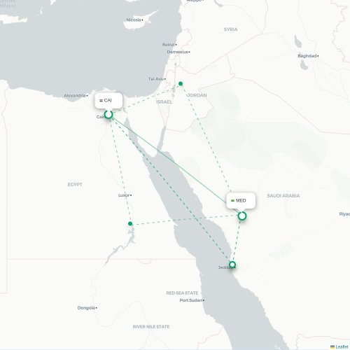 Mapa de vuelo directo El Cairo - Medina