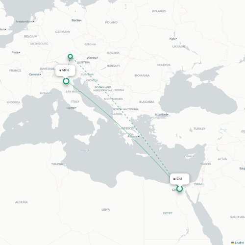 Mapa lotu bezpośredniego Kair – Werona
