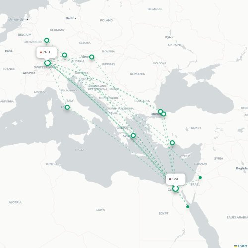 Mapa de vuelo directo El Cairo - Zúrich