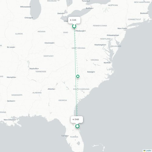 Mapa de vuelo directo Akron - Daytona Beach