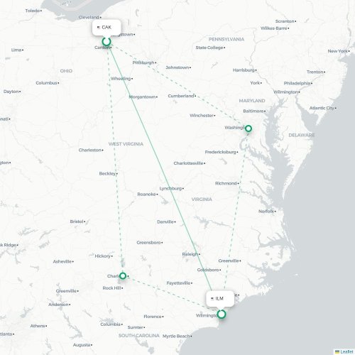Mapa de vuelo directo Akron - Wilmington