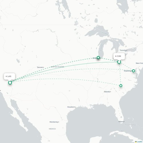 Mapa de vuelo directo Akron - Las Vegas