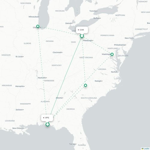 Mapa de vuelo directo Akron - Valparaiso