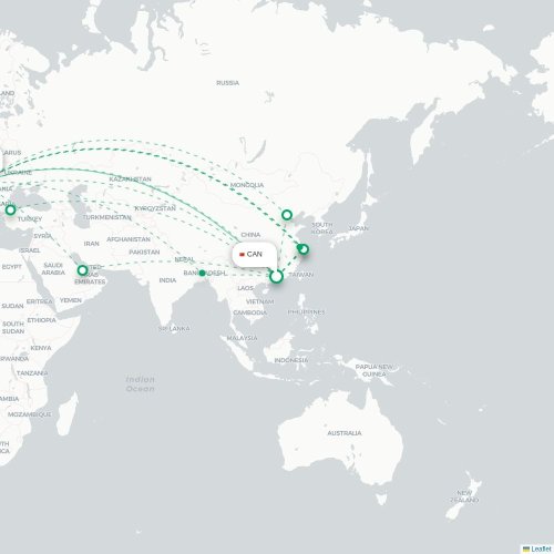 Mapa de vuelo directo Cantón - Budapest