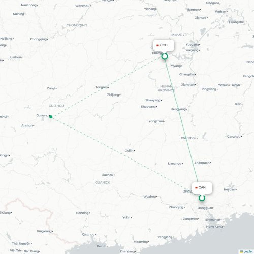 Mapa de vuelo directo Cantón - Changde