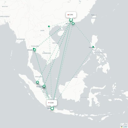 Mapa de vuelo directo Cantón - Yakarta