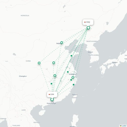 Mapa lotu bezpośredniego Kanton – Changchun