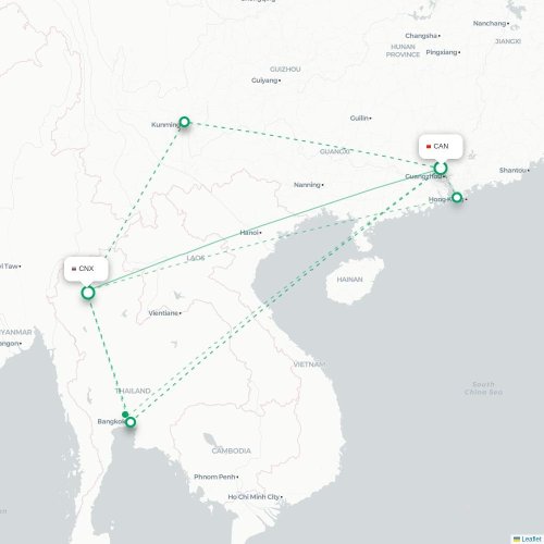 Mapa lotu bezpośredniego Kanton – Chiang Mai