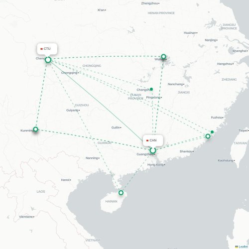 Mapa lotu bezpośredniego Kanton – Chengdu
