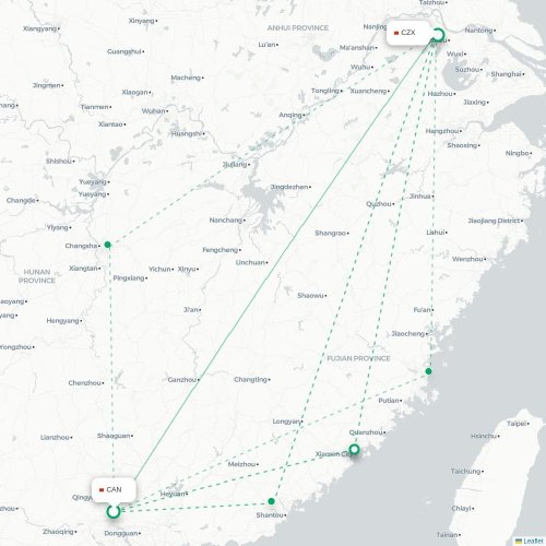 Mapa lotu bezpośredniego Kanton – Changzhou