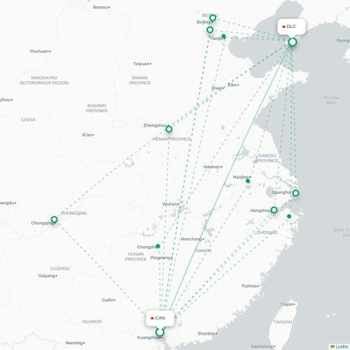 Mapa lotu bezpośredniego Kanton – Dalian