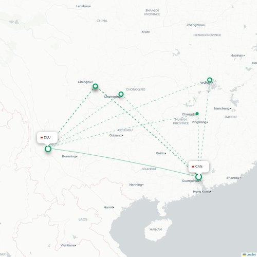 Mapa lotu bezpośredniego Kanton – Dali