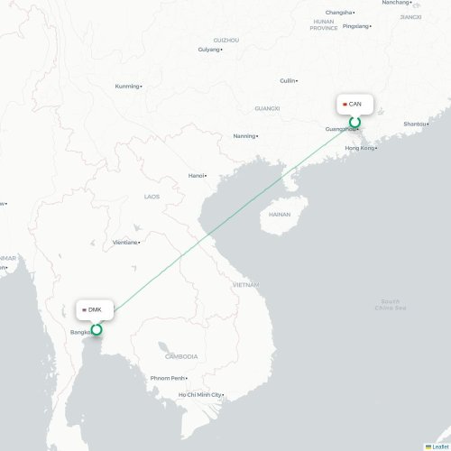 Mapa lotu bezpośredniego Kanton – Bangkok