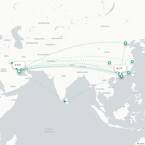 Mapa lotu bezpośredniego Kanton – Ad-Dauha