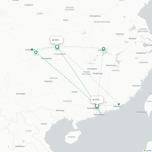 Guangzhou - Dzhezkazgan karta över direktflyg