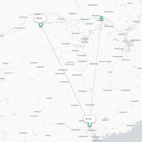 Mapa lotu bezpośredniego Kanton – Enshi