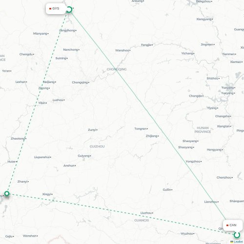 Mapa de vuelo directo Cantón - Guangyuan