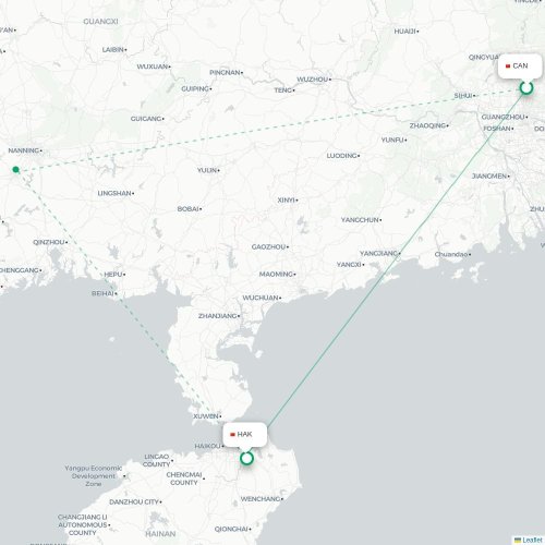 Mapa lotu bezpośredniego Kanton – Haikou