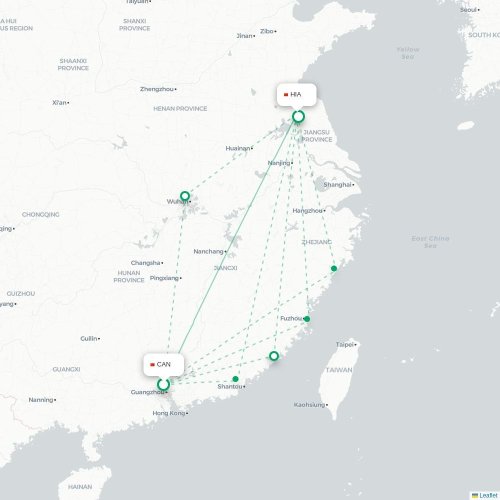 Mapa de vuelo directo Cantón - Huai'an