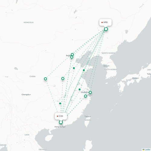 Canton - Harbin carte du vol direct