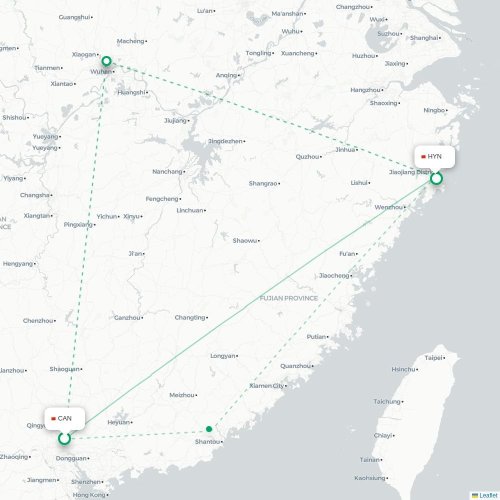 Mapa lotu bezpośredniego Kanton – Taizhou