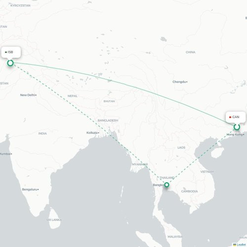 Mapa de vuelo directo Cantón - Islamabad