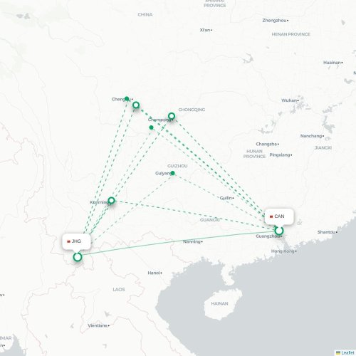 Mapa lotu bezpośredniego Kanton – Xishuangbanna