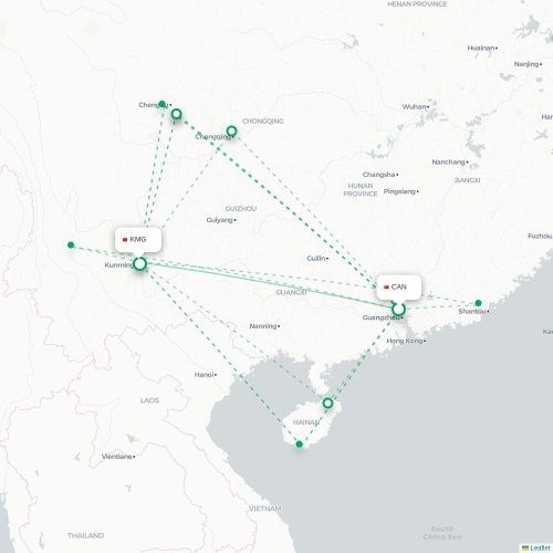 Mapa lotu bezpośredniego Kanton – Kunming