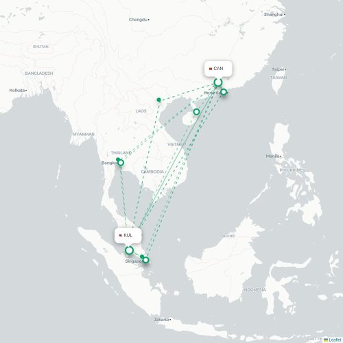 Mapa lotu bezpośredniego Kanton – Kuala Lumpur