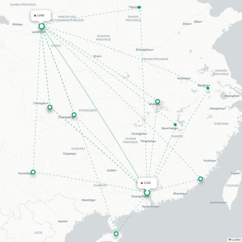 Mapa lotu bezpośredniego Kanton – Lanzhou