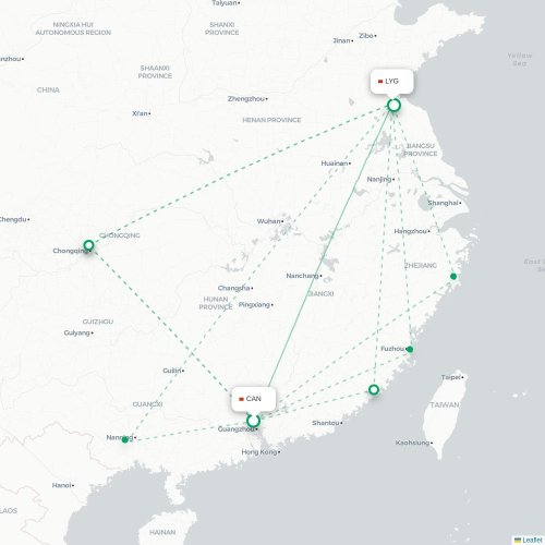 Mapa lotu bezpośredniego Kanton – Lianyungang