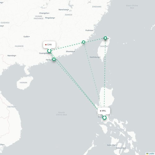 Mapa lotu bezpośredniego Kanton – Manila