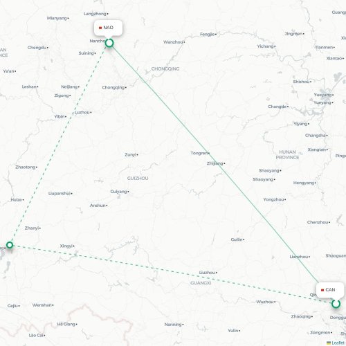 Mapa lotu bezpośredniego Kanton – Nanchong