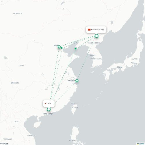 Mapa lotu bezpośredniego Kanton – Baishan