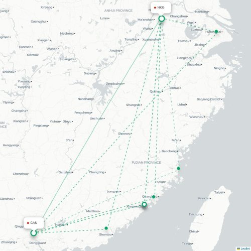 Mapa lotu bezpośredniego Kanton – Nankin