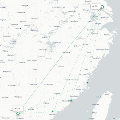 Mapa lotu bezpośredniego Kanton – Nantong