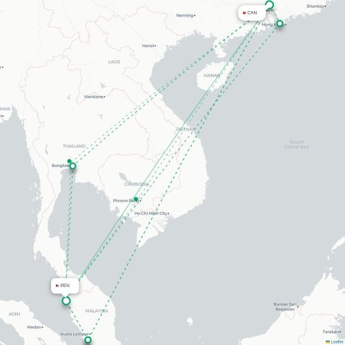 Mapa lotu bezpośredniego Kanton – Penang