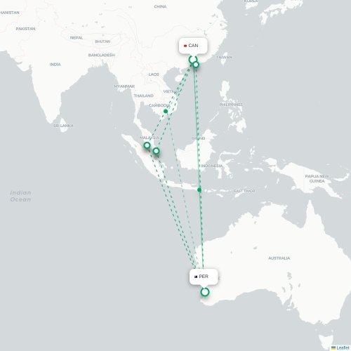 Mapa lotu bezpośredniego Kanton – Perth Zachodnia